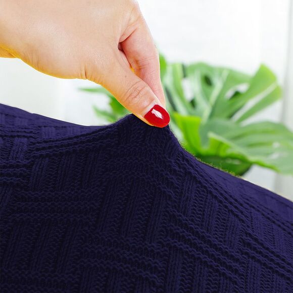 100% Cotton Cable Knit Throw Blanket Sofa Throw Blankets 47"x 70" Navy Blue - Picture 6 of 6